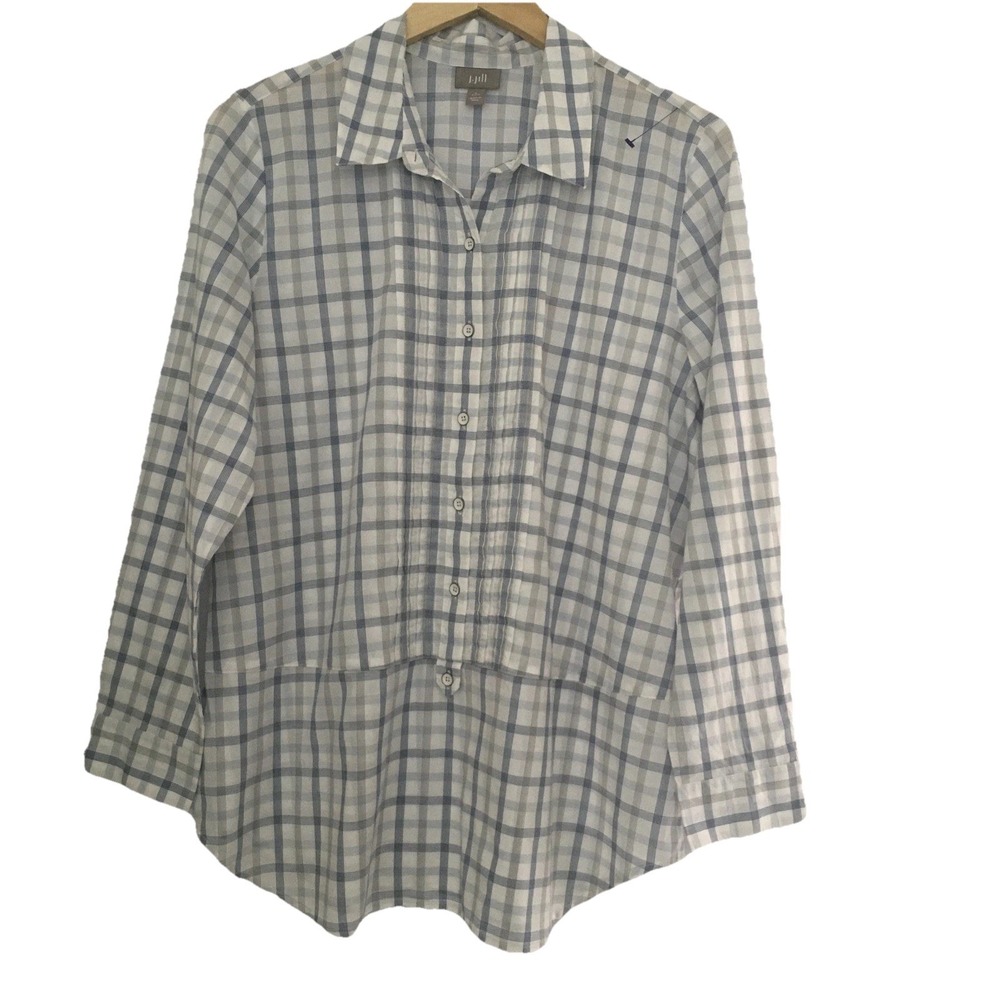 J Jill Tunic Shirt Blouse Petite L Button‎ Front Long Sleeve Cotton Lightweight